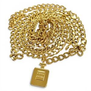 CHANEL Logo Perfume Bottle Charm Double Chain Belt, 81cm Total Length, Gold, ...